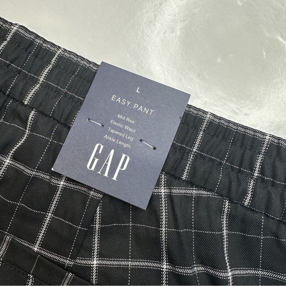 NWT Gap Factory Sz L Twill Black Plaid Easy Pants Pull On Tapered Ankle Mid Rise - Picture 6 of 10